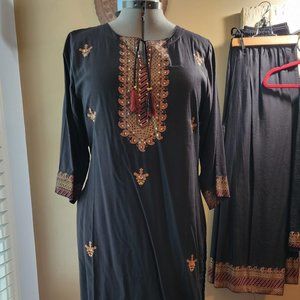 Black, gold, and copper Kurta Sharara Set